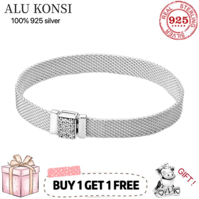 

Оригінальний розкішний справжній 100% стерлінгового срібла 925 проби для жінок Браслет із ланцюгом зі змією Автентичний шарм Високоякісні ювелірні вироби своїми руками 19cm