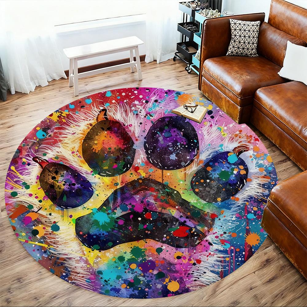 1pc Paw Print Colorful Round Chair mat office Area Rug - Non-Slip, Floor Mat for Office, Bedroom, Ideal home decor gift p0105067