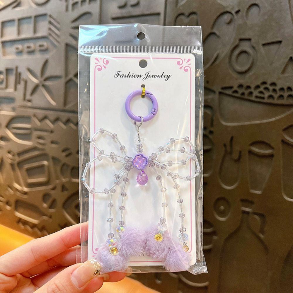 Acrylic Bowknot Plush Ball Pendant Anti Lost Sweet Girls Phone Strap  Birthday Kids Gift