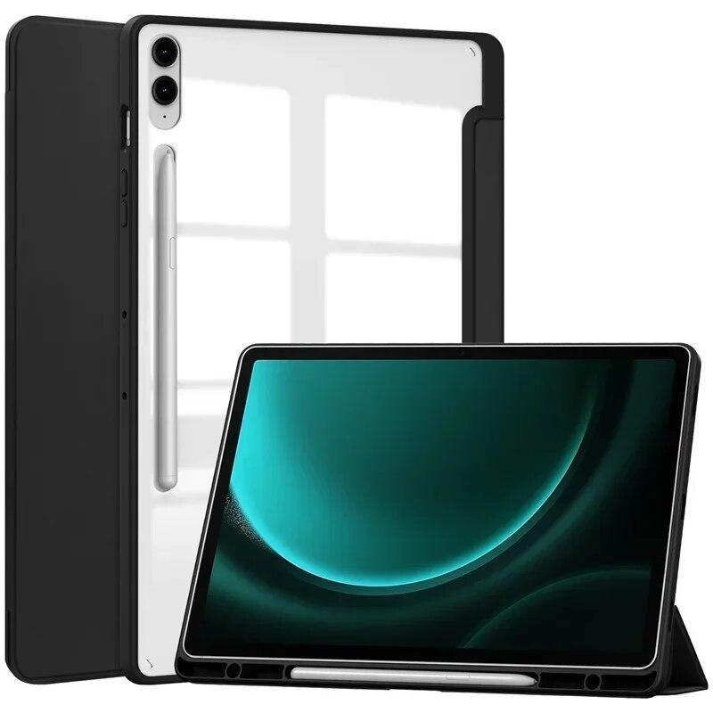 Flip Leder für Samsung Galaxy Tab S9 FE+ Hülle 10,9 12,4 Zoll 2023 Klarer harter PC Weiche Rückseite für Funda Tab A9 S9 FE Plus 12 4 S9 Tablet Cover