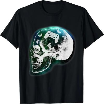 T-shirt pour Hommes, Garçons, Adolescents - Crâne Contrôleur Mental Gaming Gamer