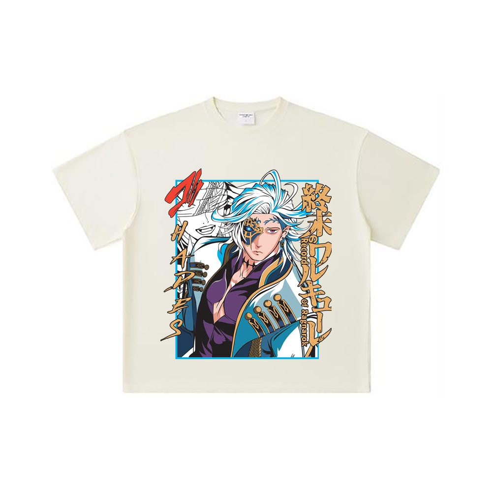 260 GSM Dubbelgarn 32's 100% Bomull Record of Ragnarok V6 Hades Tryck Unisex Tung Bomulls T-shirt