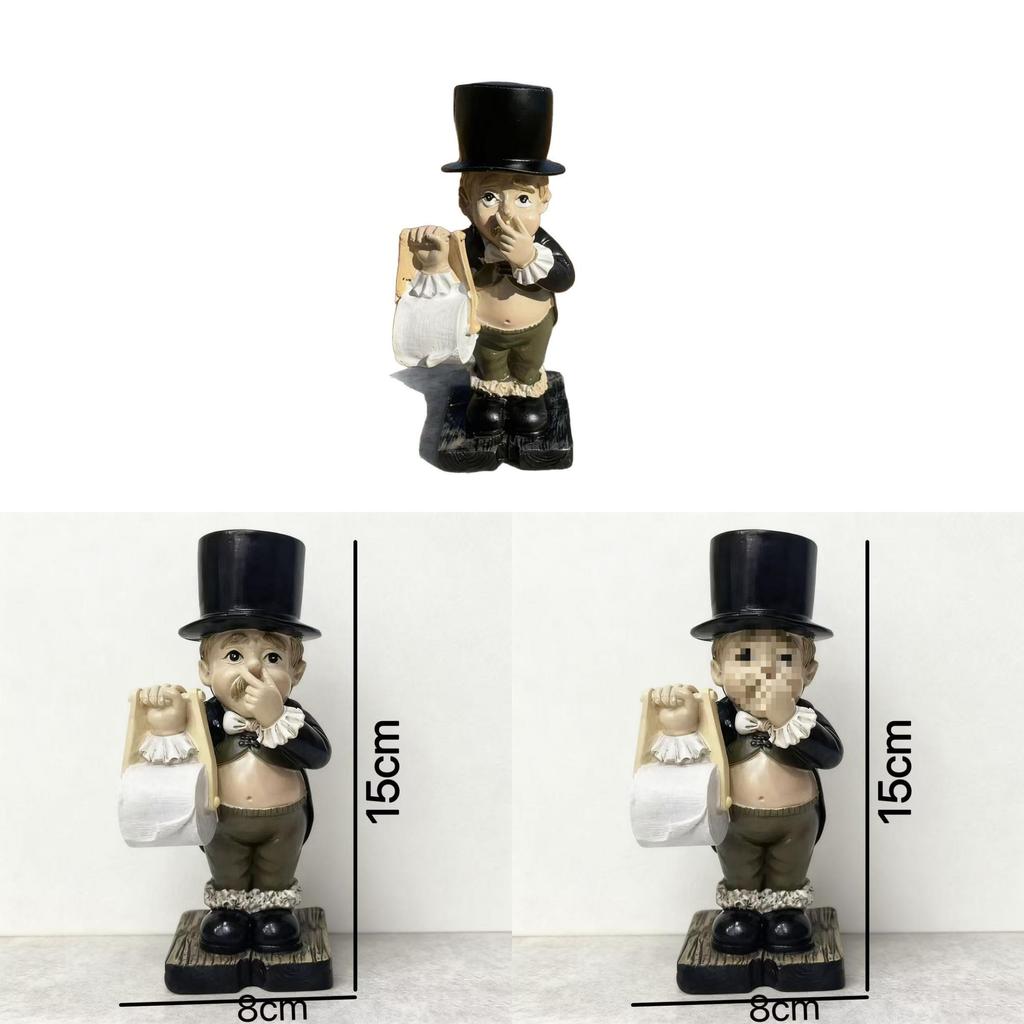 Resin Gentleman Tissue Holder Decor With Cartoon Style For Home Office Use