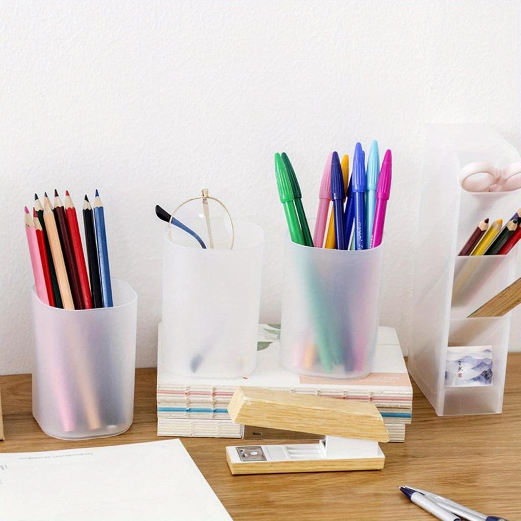 Clear Plastic Desk Organizer Containers - Multi-Functional Storage for Pens,  Makeup Brushes, School, Home, Workspace