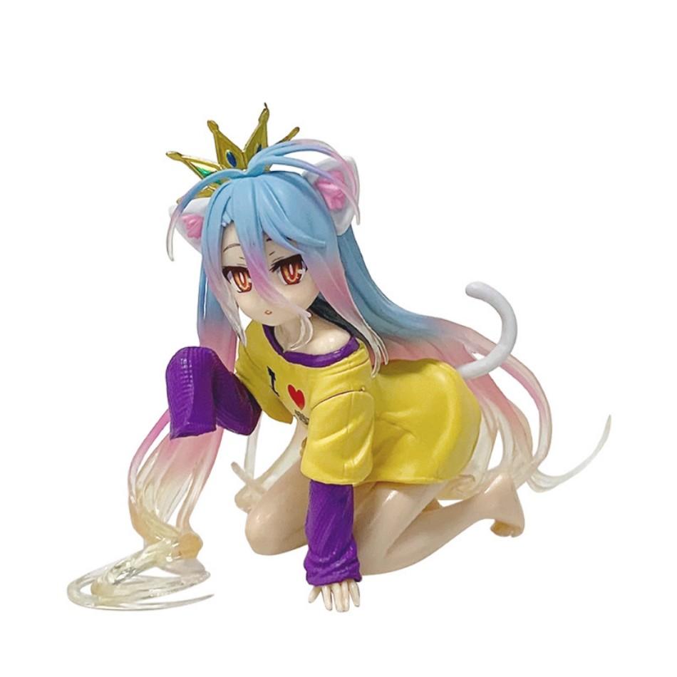 In stock anime no game no life shiro white figure 10cm cute desktop model toy cat ear t-shirt gift present