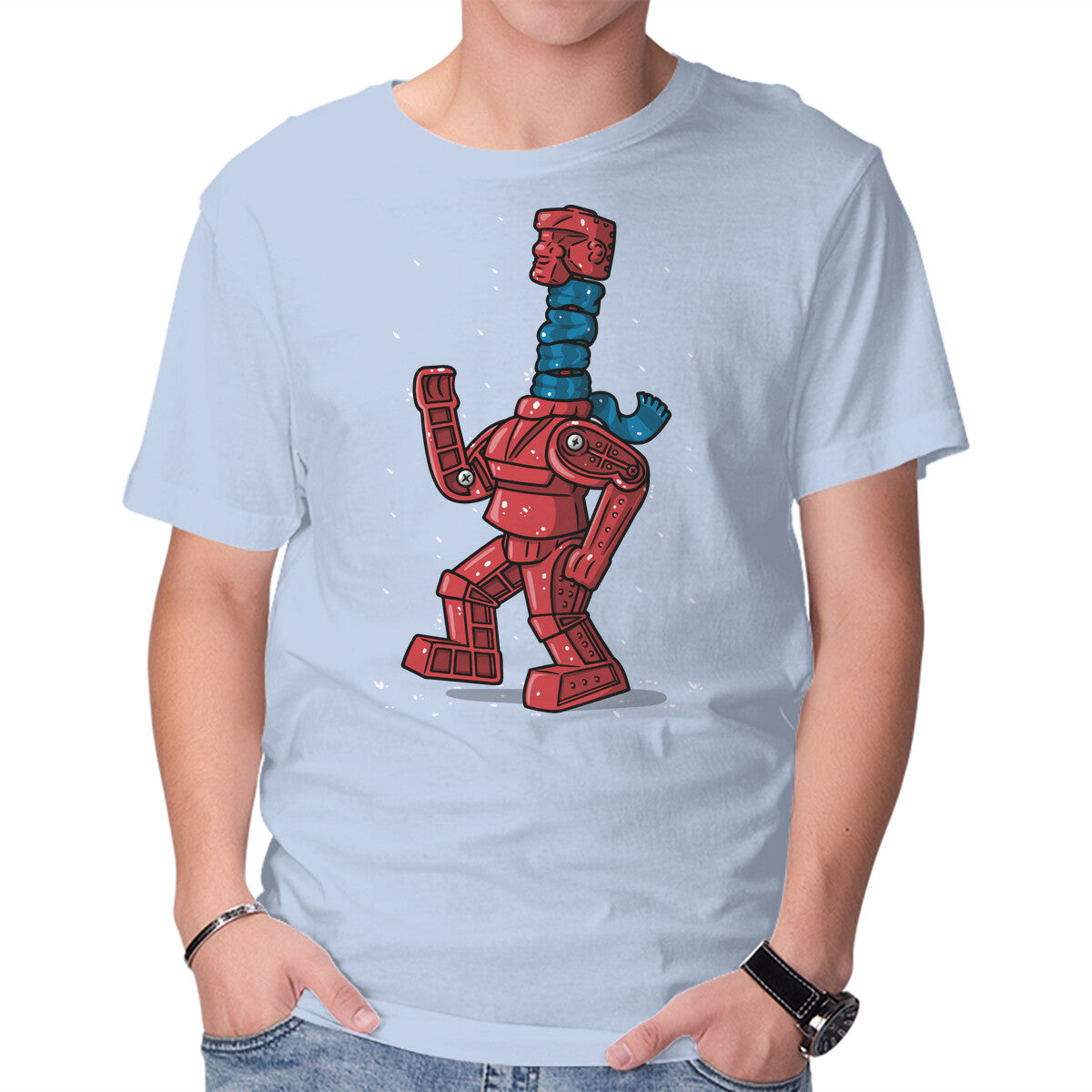 Unisex Crew Neck T-Shirt Robot Scarf Graphic Short Sleeve Casual Tee XXXXL