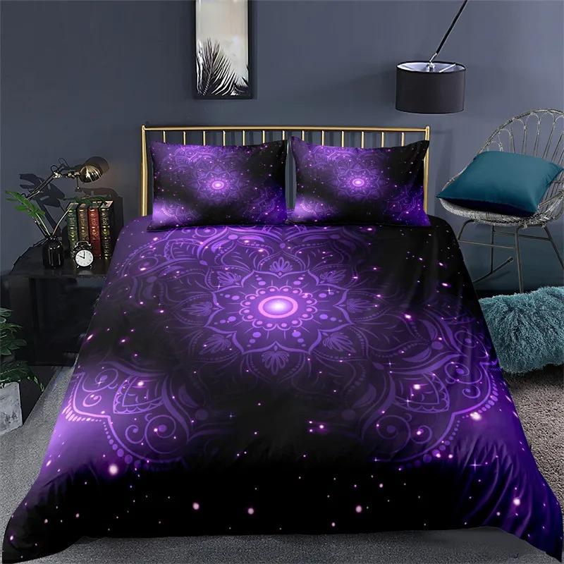 Bohemian Mandala Duvet Cover Set, Colorful Galaxy Comforter Cover Boho Chic Hippie Floral Exotic Bedding Set With 2 Pillow Case
