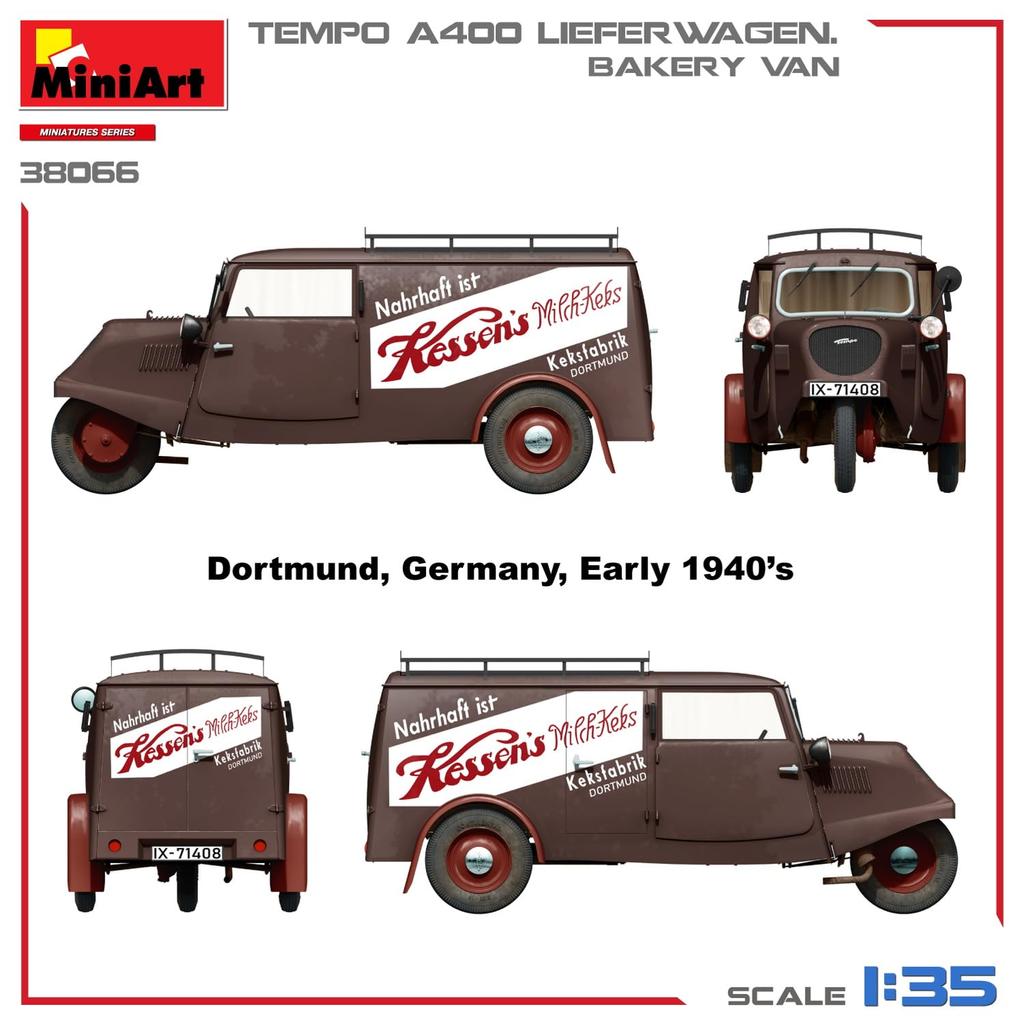 Miniart Scale Tempo A400 Reeferwagen Bakery Van Plastic Model Kit MA38066 1/35