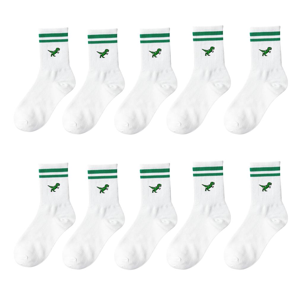 Men and women green striped cartoon dinosaurs cute comfortable socks, breathable sweat absorption deodorant Crew Socks