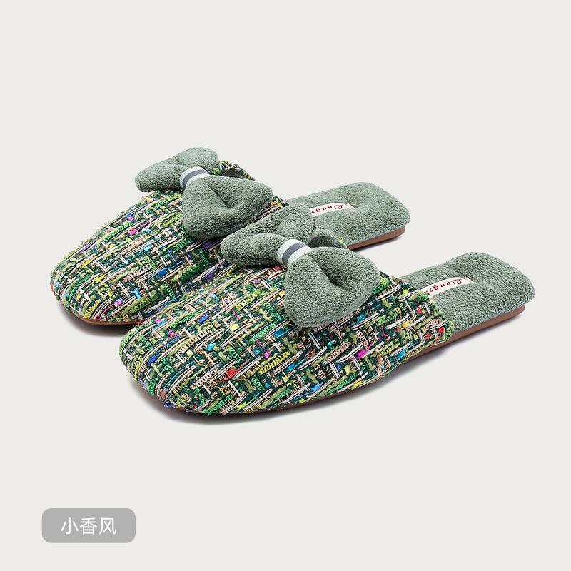 Fashion Luxury Fluffy Cotton Slippers Women Sweet Bow Decoration Brand Designer Shoes Comfortable Lightweight Soft Bottom Home Slippers