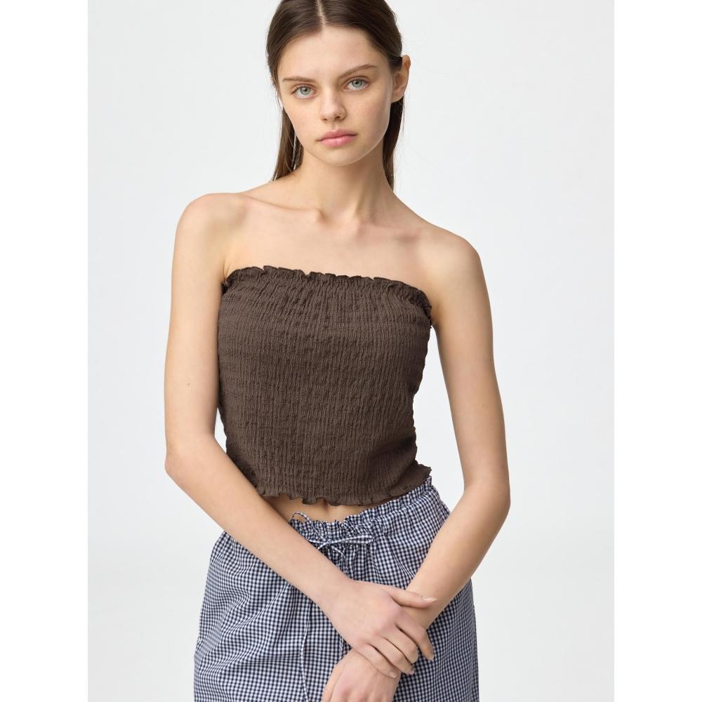 Gu By Uniqlo Brafeel Cropped Shirring Tube Top