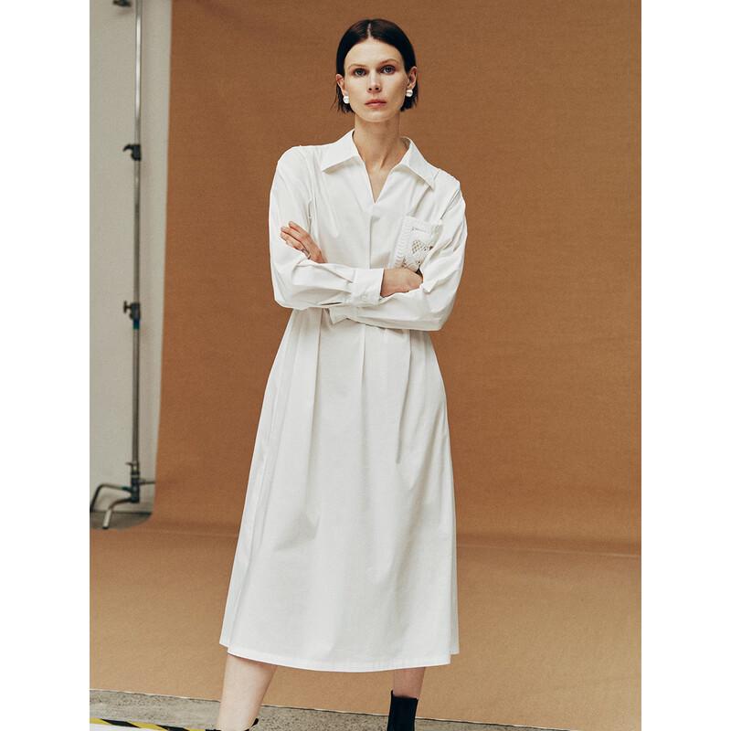 ELLE Women's Hollow V-Neck Shirt Dress