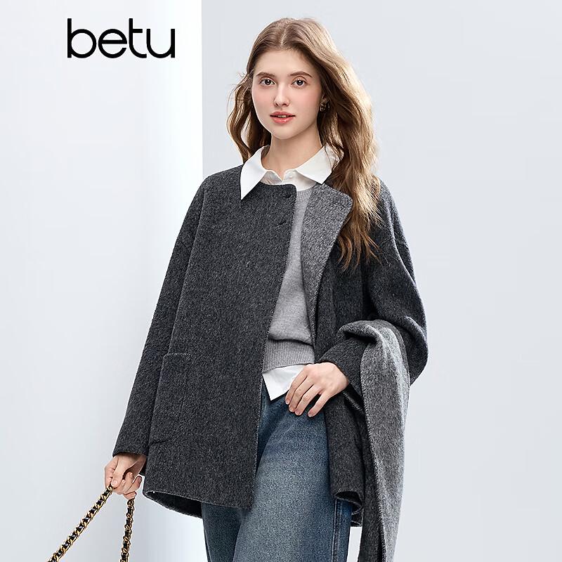 BETU Women's Elegant Wool Blend Coat with Scarf