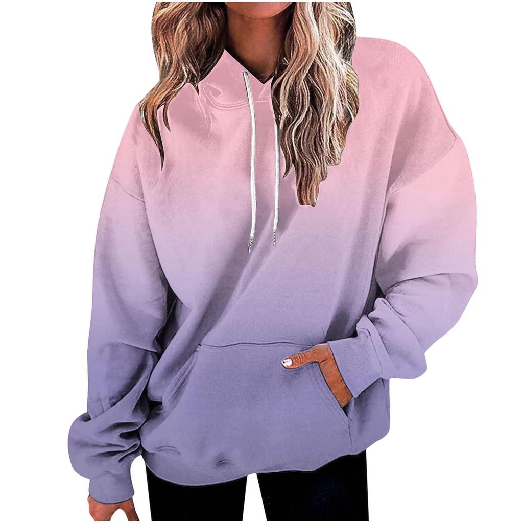 Kids 3D Gradient Printed Long Sleeve Loose Hooded Sweatshirt Simple Girl Casual Long Sleeve Pullover