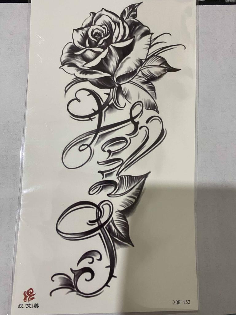 Black Body Art For Women Girls Tattoo Sticker Love Rose Fake Tattoos 1 Sheet  High Quality