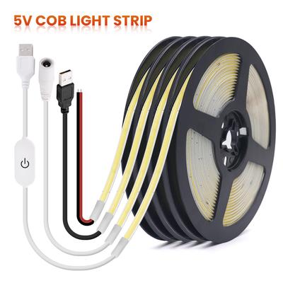 Dimmbares FOB COB LED-Streifenlicht 5V USB 320 LEDs/m Hohe Dichte LED-Bandlichtleiste 5mm Breite RA 90 3000-6500K Bandlineare Beleuchtung