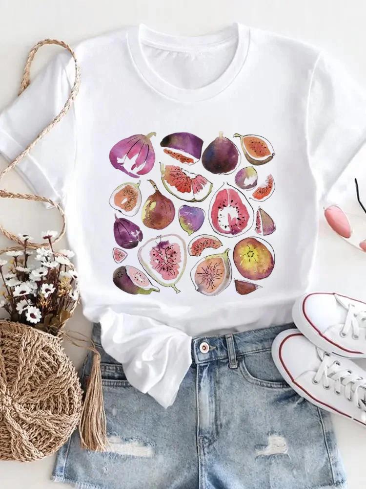 Camiseta de Verano de Manga Corta con Estampado Casual de Moda para Mujer con Patrón de Fruta de Limón, Ropa de Moda con Cuello Redondo de Tejido de Poliéster