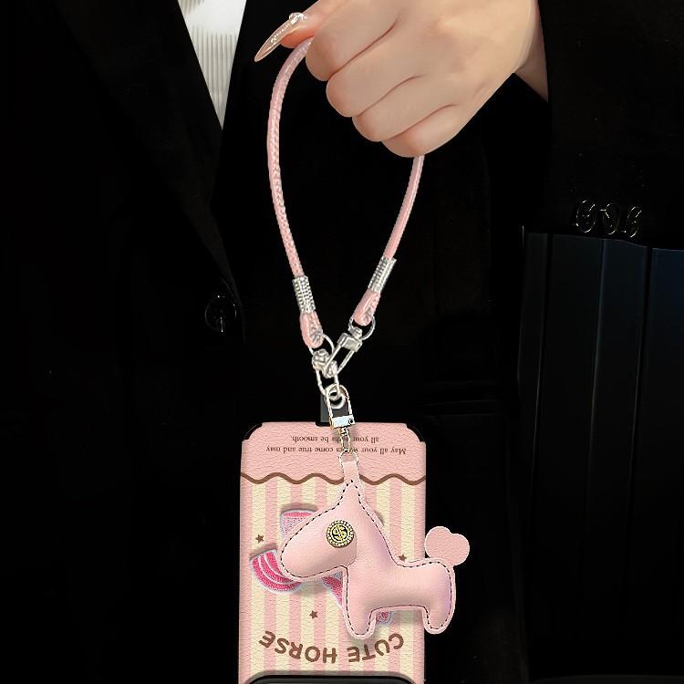 Plush pony lanyard suitable for apple 17promax mobile phone case iphone15 silicone 16 cute millet 14 women