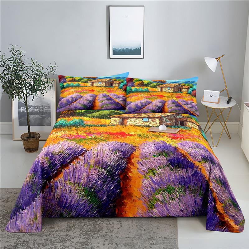 Lavendel 0,9/1,2/1,5/1,8/2,0 m Digitaldruck Polyester Bettlaken mit Kissenbezug Druck Bettwäsche-Set