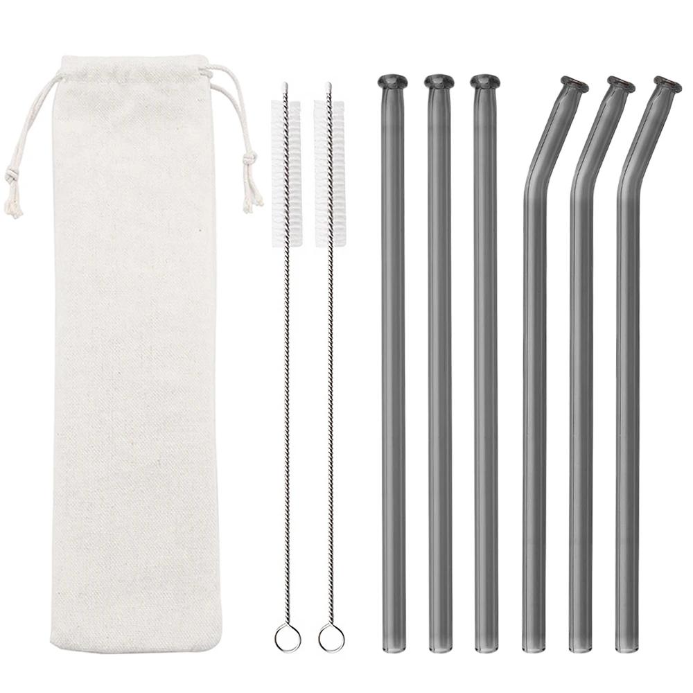 9Pcs 200*8mm Clear Glass Straws for Smoothies Cocktails Drinking Straws Healthy Reusable Eco Friendly Straws Drinkware Accessory