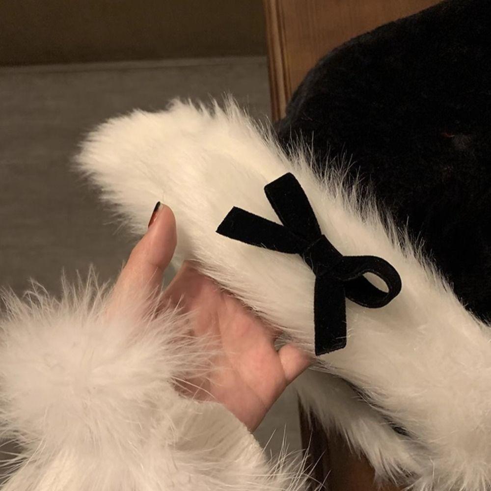 

Шапка Санта-Клауса с бантом, рождественское украшение, красная плюшевая шапка, рождественская шапка для женщин/девочек чёрный