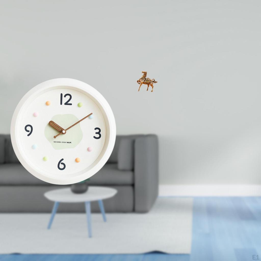Modern Wall Clock Horse Statue Hanging Figurines Round No Ticking Quiet Large Numerals