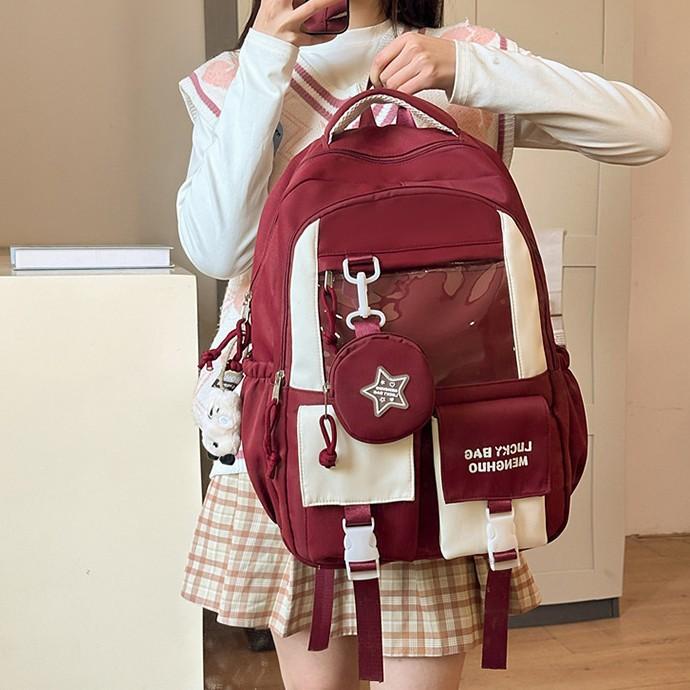 High Value Ins Pain Bag Wide Shoulder Strap Large Capacity Contrasting Color Junior High School Students Lightweight
