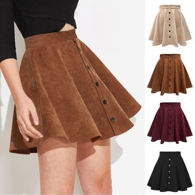 New Solid Corduroy Mini Skirt, Women's High Waist A-Line Button Down Skirt, Cute & Fashion Short Skirt for Autumn Winter