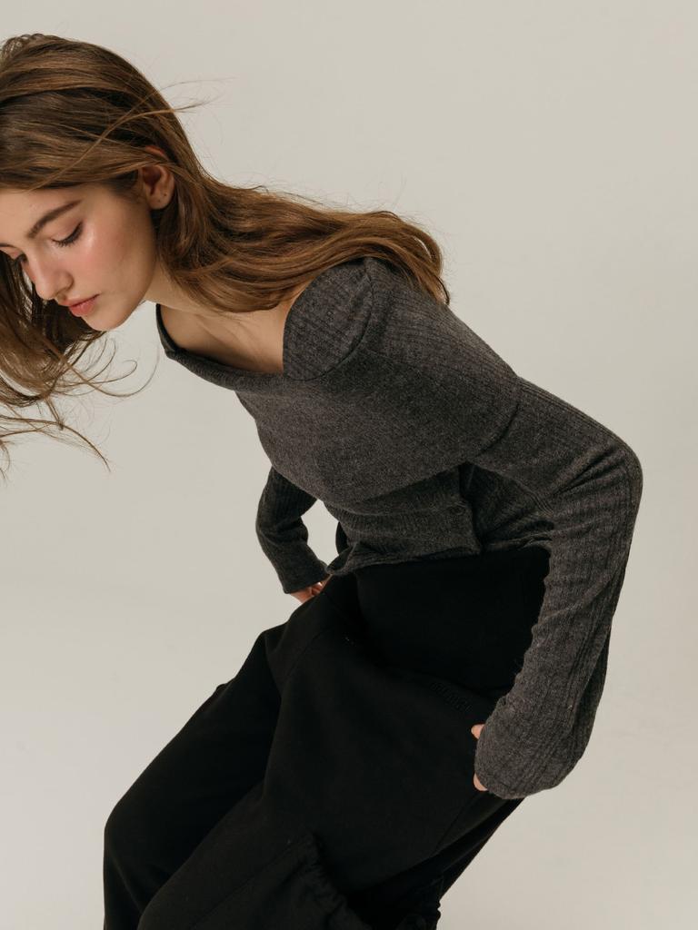 MOIFAIRE Foldover Shirring Sweatpants / Black