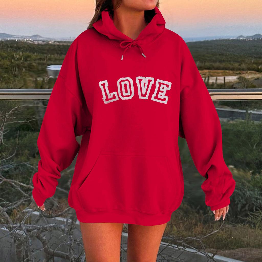 Damen Locker Bequem Lässig Mode Charakterdruck Kapuzenpullover Langarm