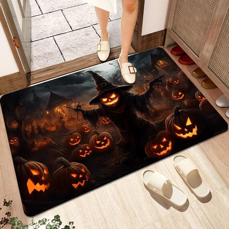 Non-Slip Halloween Floor Mat: Dirt-Resistant, Water-Absorbent Crystal Velvet for Bathroom or Entrance