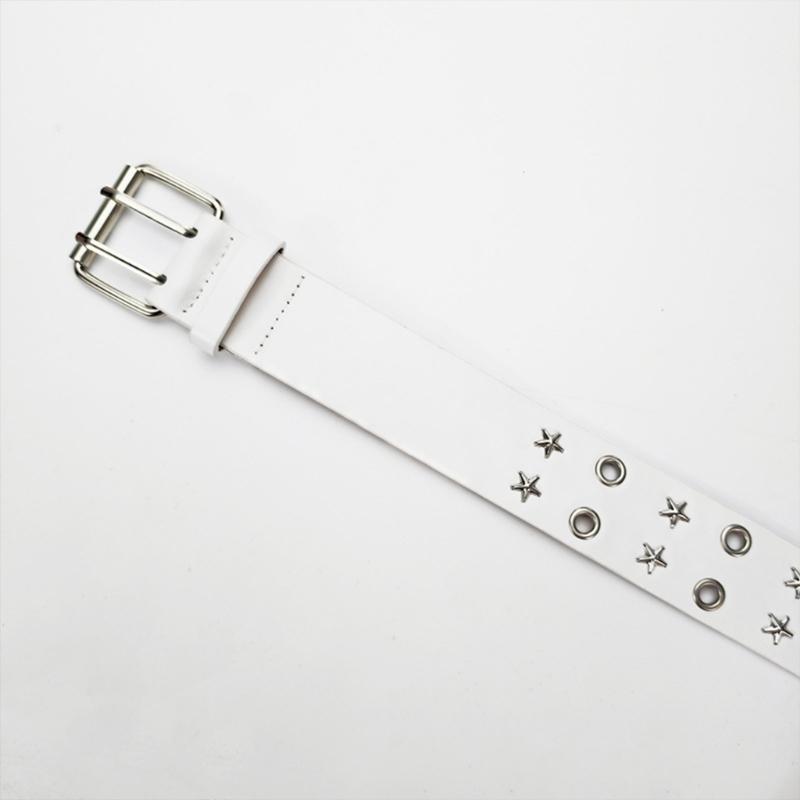 PU Leather Punk Waist Belt with Star Rivets And Double Buckles Holes For Daily Wear and Theme Occasion Dressingup Props