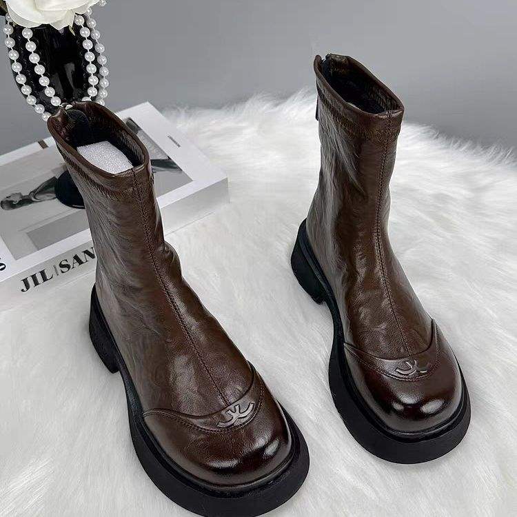 Chelsea Boots Platform French Ankle Boots Women's 2025 Autumn and Winter New Versatile Martin Boots Velvet Chimney Short Boots