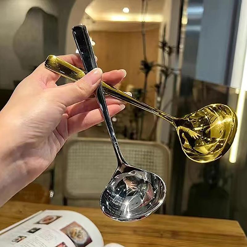 1 stk 304 Rustfritt Stål Dyp Fortykket Skje Langt Håndtak Husholdnings Drikkeskje Stort Hode Rund Skje Grøtskje