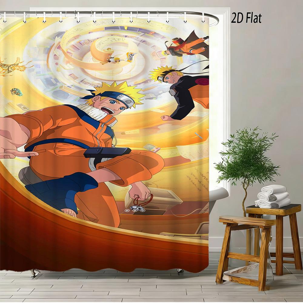

2D Flat Naruto Anime Multiple Naruto Uzumaki Spiral Scene Print Waterproof Shower Curtain For Bathroom Decor W60H190(CM)-1 Pcs