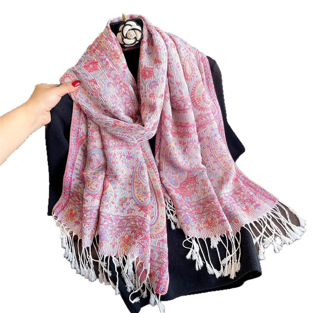 High-End Imitation Cashmere Jacquard Craft Scarf Shawl Autumn And Winter Ethnic Style Cashew Flower Warm Outside Women