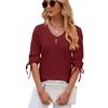 Spring and Summer Women's T-shirt New Button V-neck Solid Color Loose T-shirt Mid-sleeved Tops