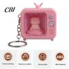 Portable Travel Lighting Rotating Animal TV Keychain, Funny Retro Television Shaped Keychain with Macaron Color Key Ring LED Light, Cartoon