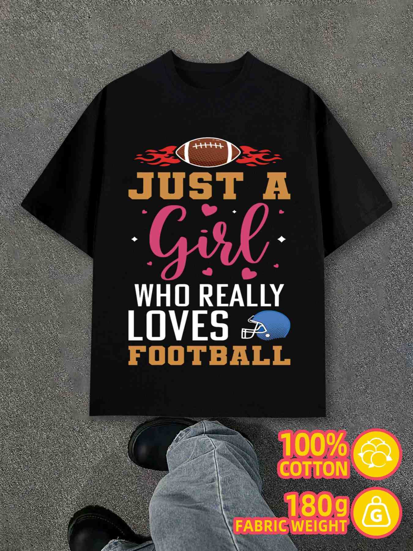 

T-Shirt Y2K Girl Loves Football Classic Black Regular Fit 2XL