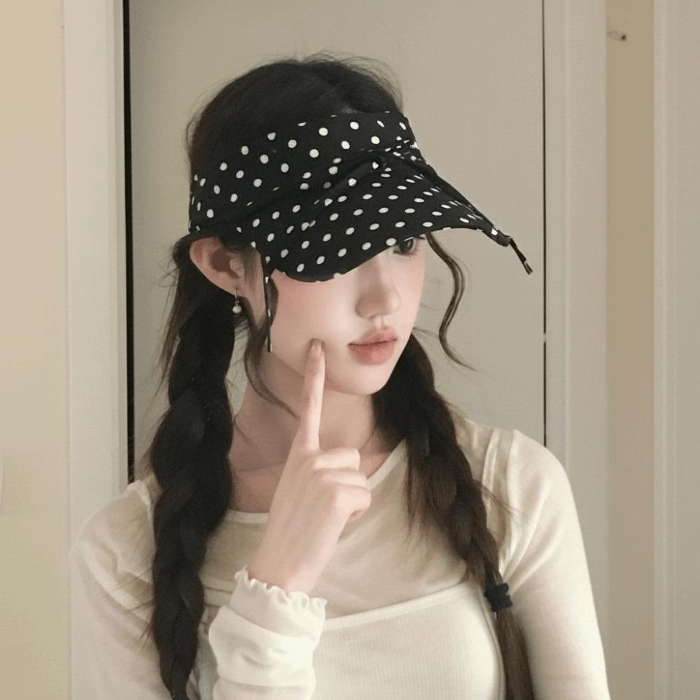 Ponytail Hat Polka Dot Sun Visor Breathable Adjustable Open Top Cap Wide Brim Washable Beach Hat Ladies