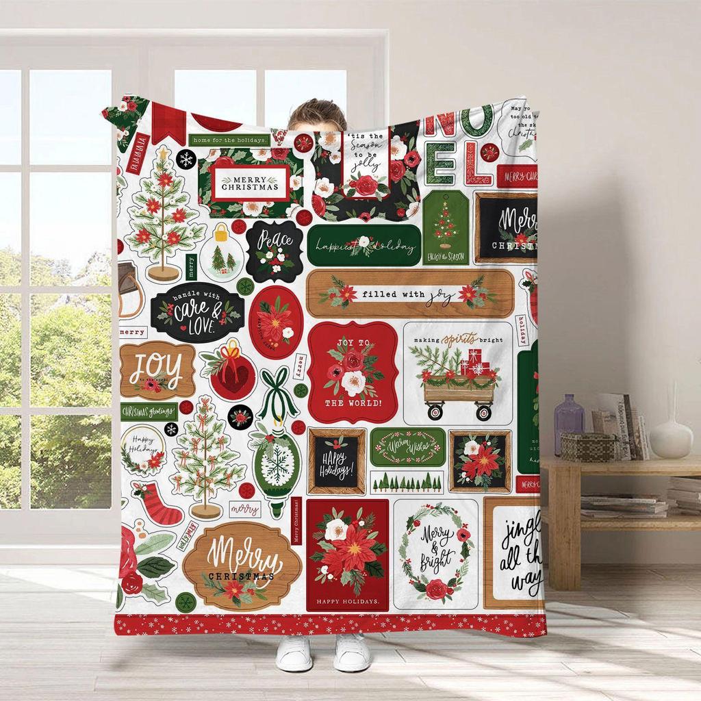 Christmas cartoon digital-printed polyester Bedroom velvet flannel cover blanket Fleece soft sofa cover blankets for beds