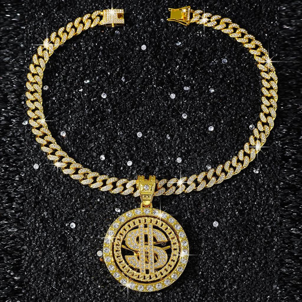 Cross-Border Alloy Cuban Dollar Spin Pendant Necklace - Exaggerated & Stylish Men's Jewelry