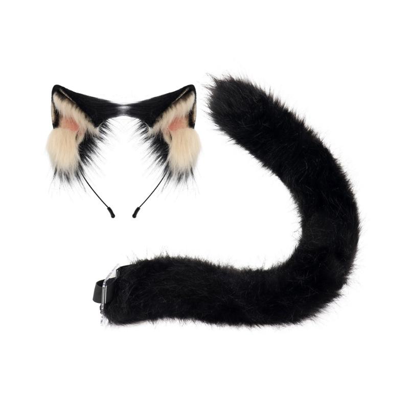 Animal Cosplay Costume Faux Furs Wolf Cats Foxes Fuzzy Tail Cats Ears Headbands Halloween Party Costume Accessories