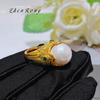 Golden Years Retro Australian White Bead Ring, French Elegant Senna Castle Pearl Pendant Earring Set