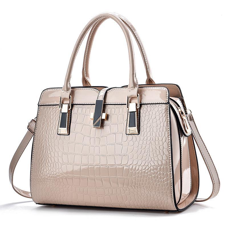 [Cross-border] New 2026 Autumn/Winter Women's Fashion Shiny Leather Crocodile Pattern Shoulder Bag with Large Capacity
