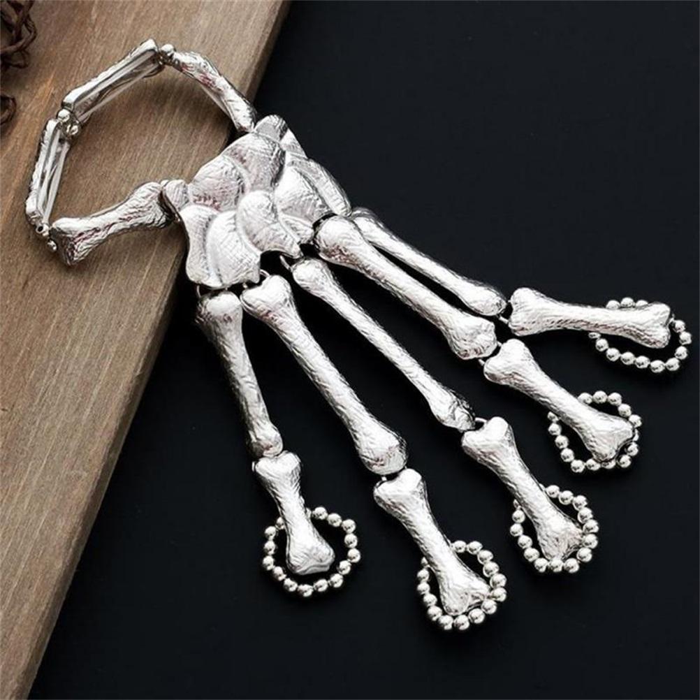 Halloween Skeleton Finger Bracelets Women Skeleton Bones Hand Bracelets Nightclub Gothic Punk for Christmas Halloween