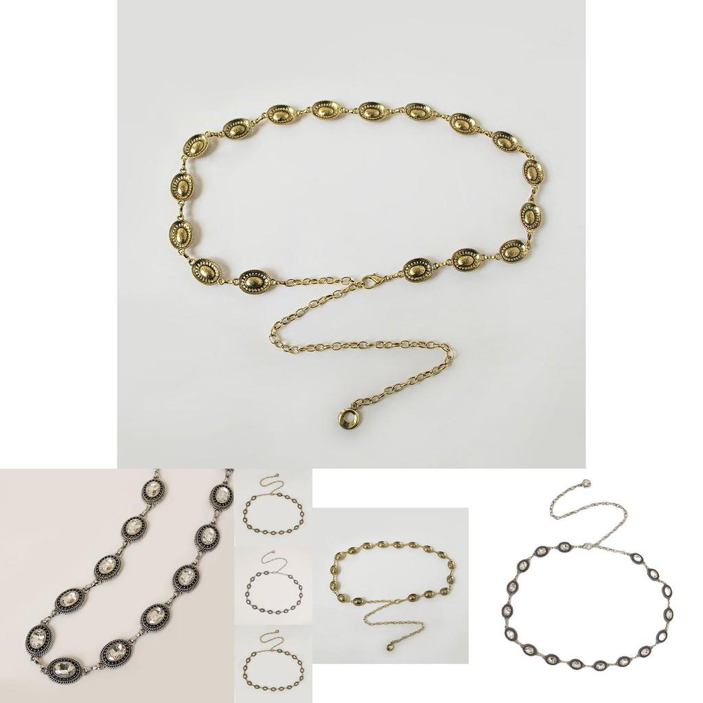 Vintage Metal Hollow Woman Waist Chain With Crystal Buckle For Summer Fashion Accessory