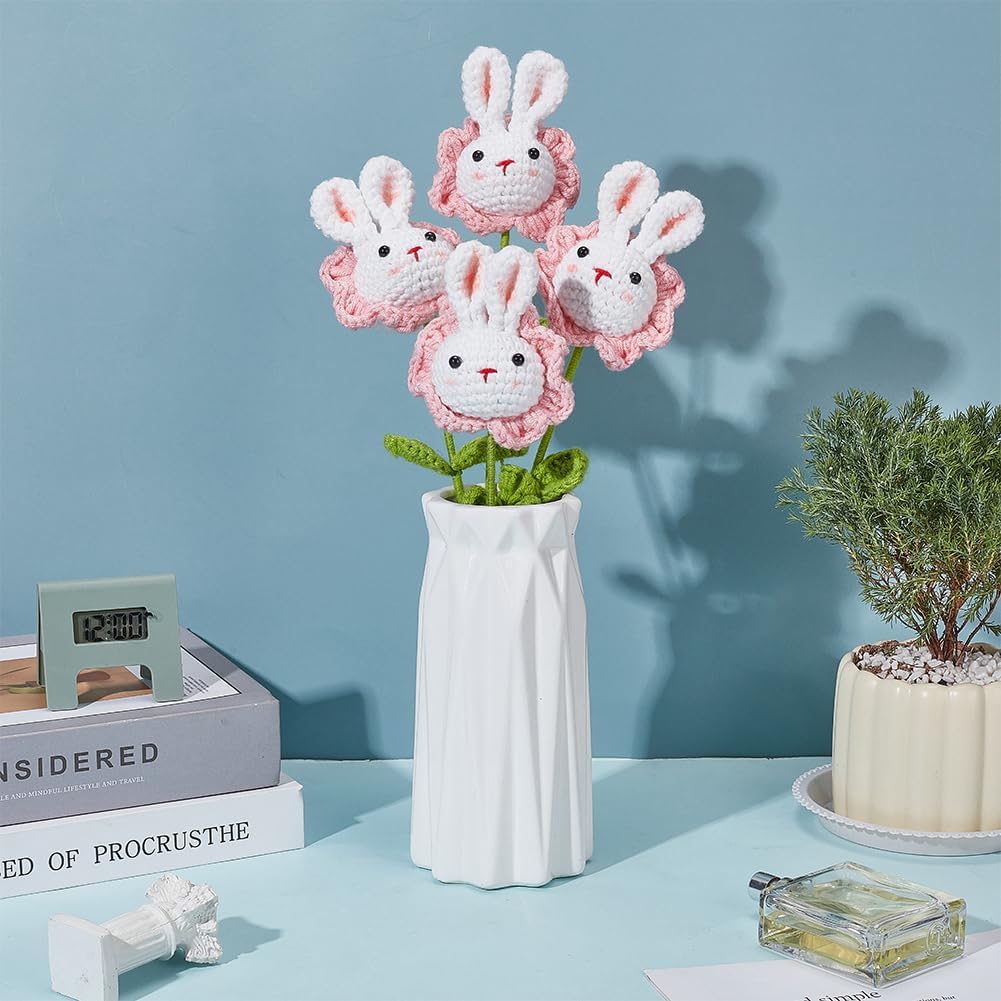 ORIGACH 10 Set Crochet Kit for Beginner Adults, Crochet Cute Rabbit Flower Bouquet Starter Crochet Kit with Step by Step Video Tutorial, Instruction,