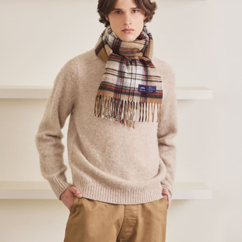 ABRAHAM MOON Merino Wool Shawl Muffler 50cm - Camel Stewart