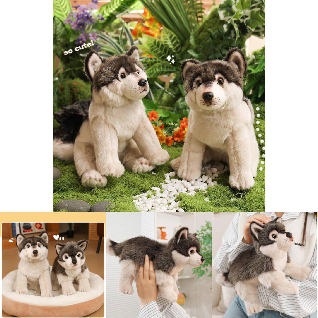 Wolf Plush Toy Animal Figurine With Short Pile Material For Kids And Adults